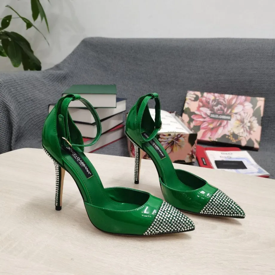 DolGa Patent Pumps With Fusible Rhinestones Green For Women DG Shoes