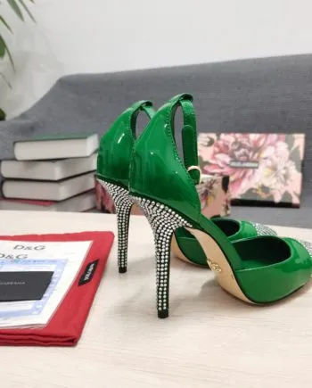 DolGa Patent Pumps With Fusible Rhinestones Green For Women DG Shoes