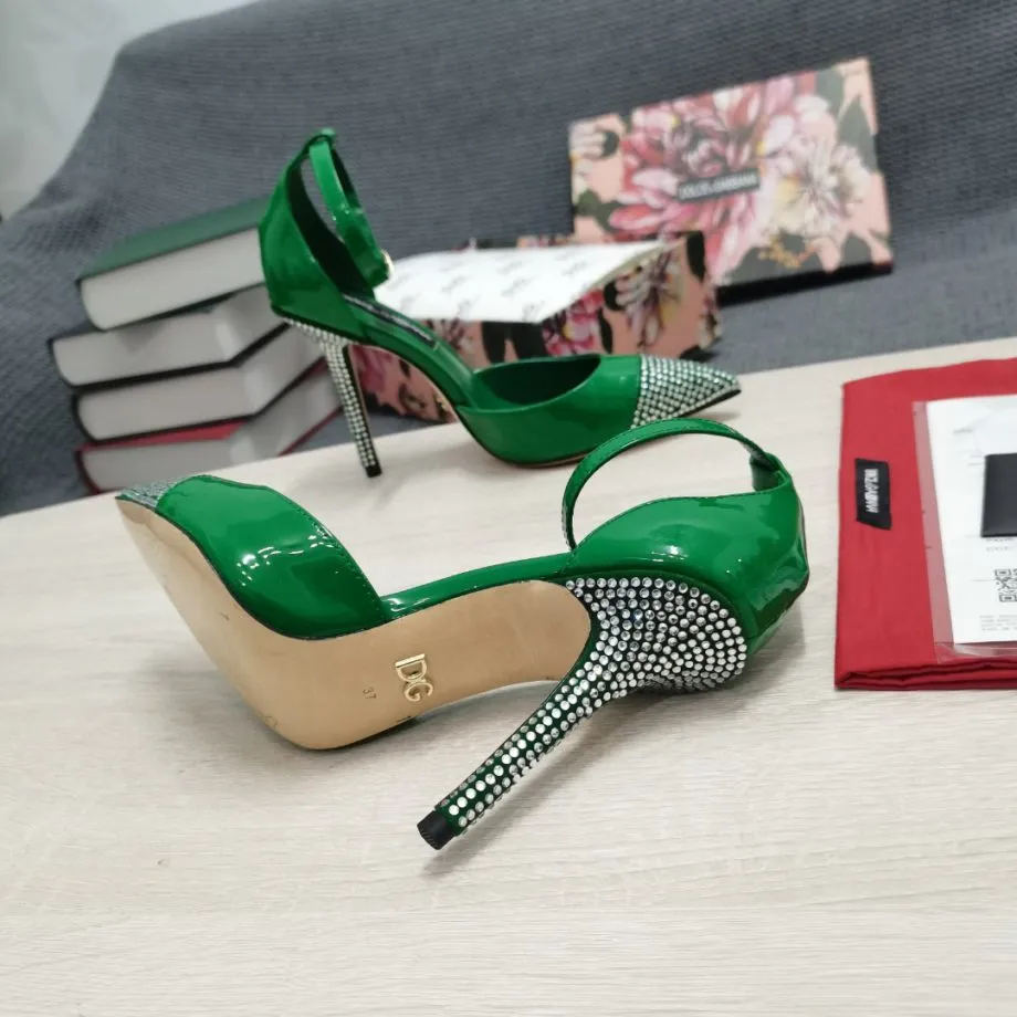 DolGa Patent Pumps With Fusible Rhinestones Green For Women DG Shoes