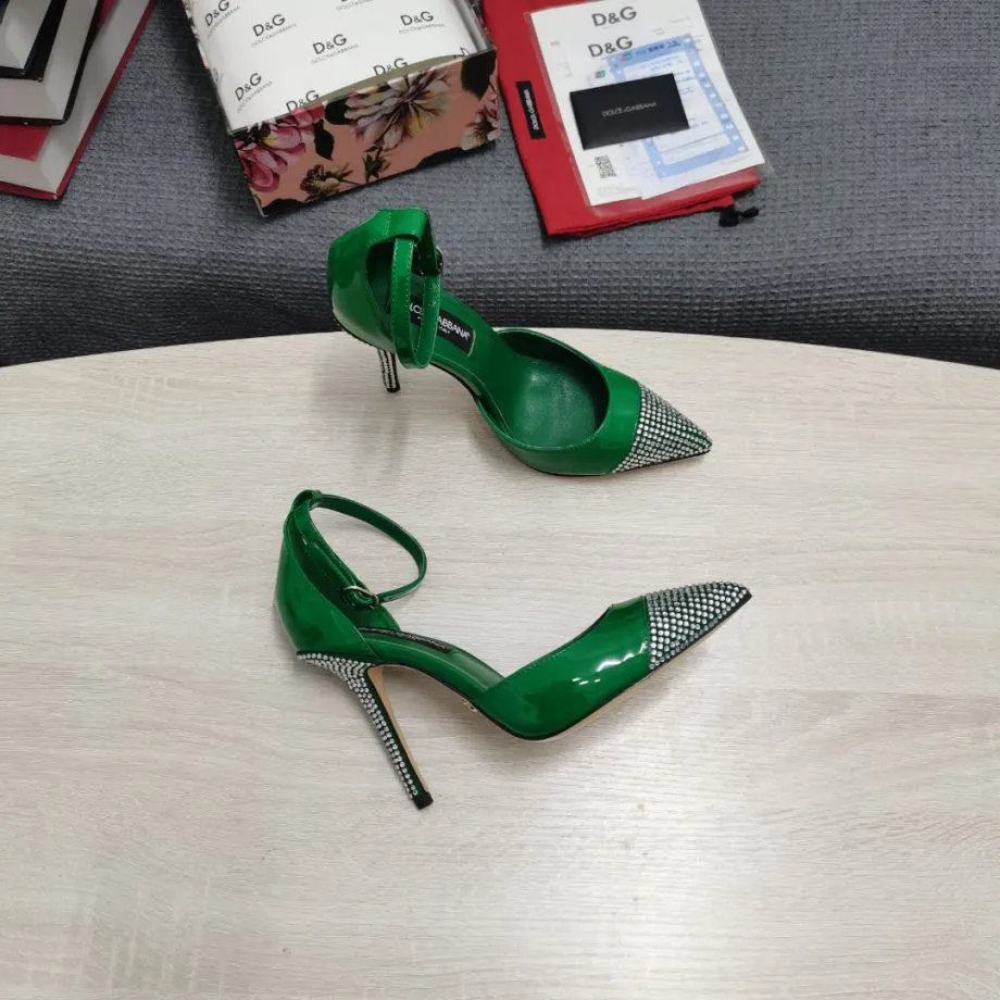 DolGa Patent Pumps With Fusible Rhinestones Green For Women DG Shoes