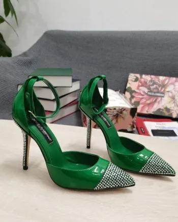 DolGa Patent Pumps With Fusible Rhinestones Green For Women DG Shoes