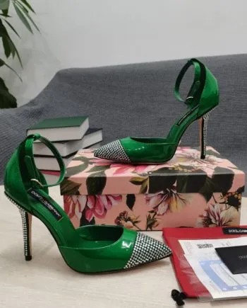 DolGa Patent Pumps With Fusible Rhinestones Green For Women DG Shoes