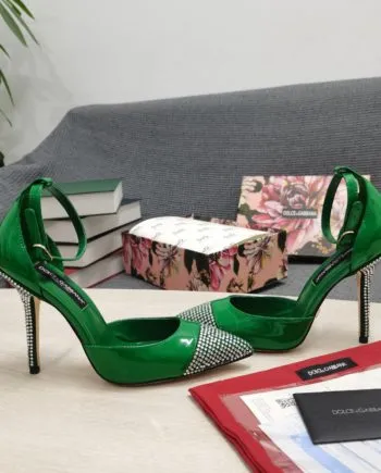 DolGa Patent Pumps With Fusible Rhinestones Green For Women DG Shoes