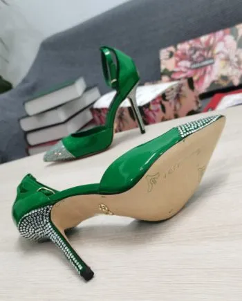 DolGa Patent Pumps With Fusible Rhinestones Green For Women DG Shoes