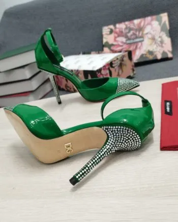 DolGa Patent Pumps With Fusible Rhinestones Green For Women DG Shoes