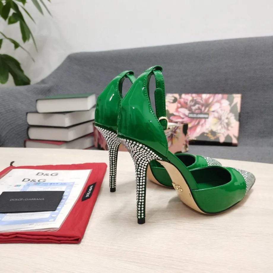 DolGa Patent Pumps With Fusible Rhinestones Green For Women DG Shoes