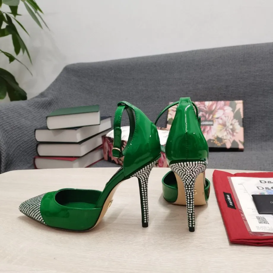 DolGa Patent Pumps With Fusible Rhinestones Green For Women DG Shoes