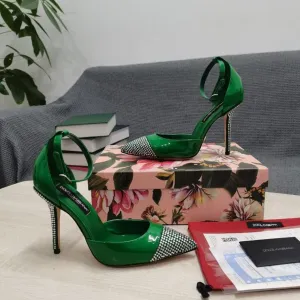DolGa Patent Pumps With Fusible Rhinestones Green For Women DG Shoes