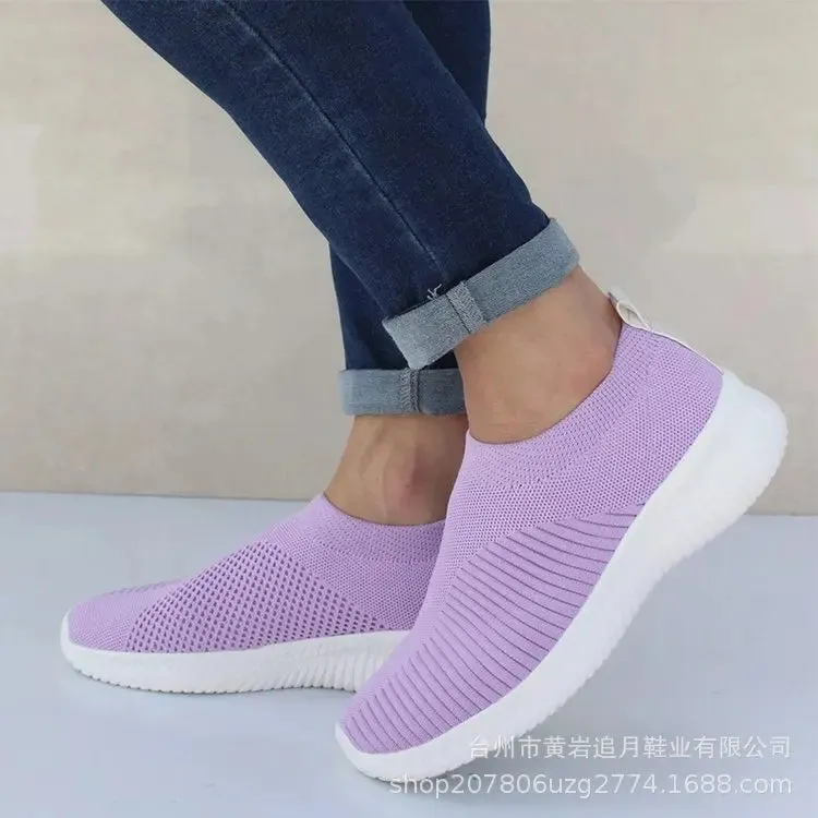 Dropshipping Women Sneakers Female Knitted Vulcanized Shoes Ladies Flat Shoe Mesh Trainers Soft Walking Footwear Zapatos Mujer