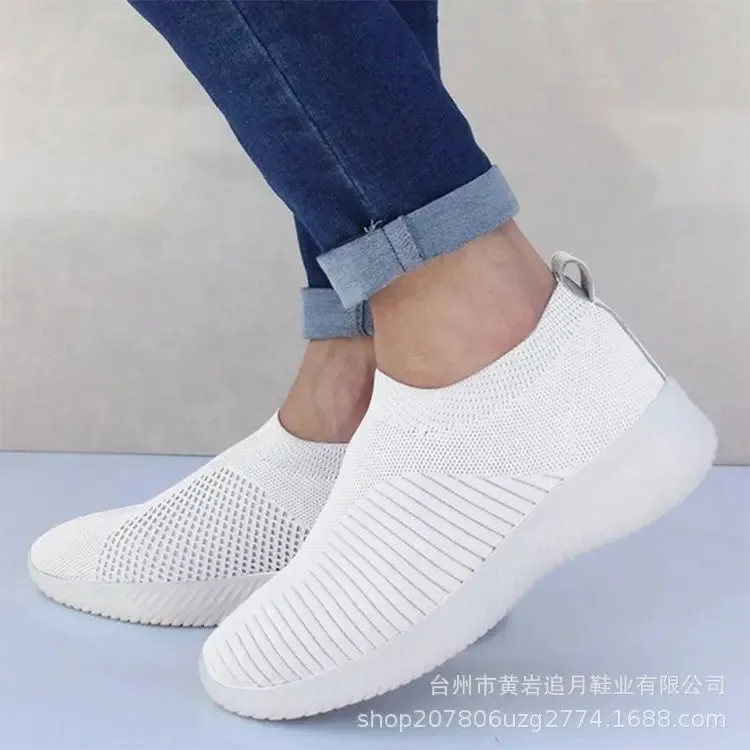 Dropshipping Women Sneakers Female Knitted Vulcanized Shoes Ladies Flat Shoe Mesh Trainers Soft Walking Footwear Zapatos Mujer