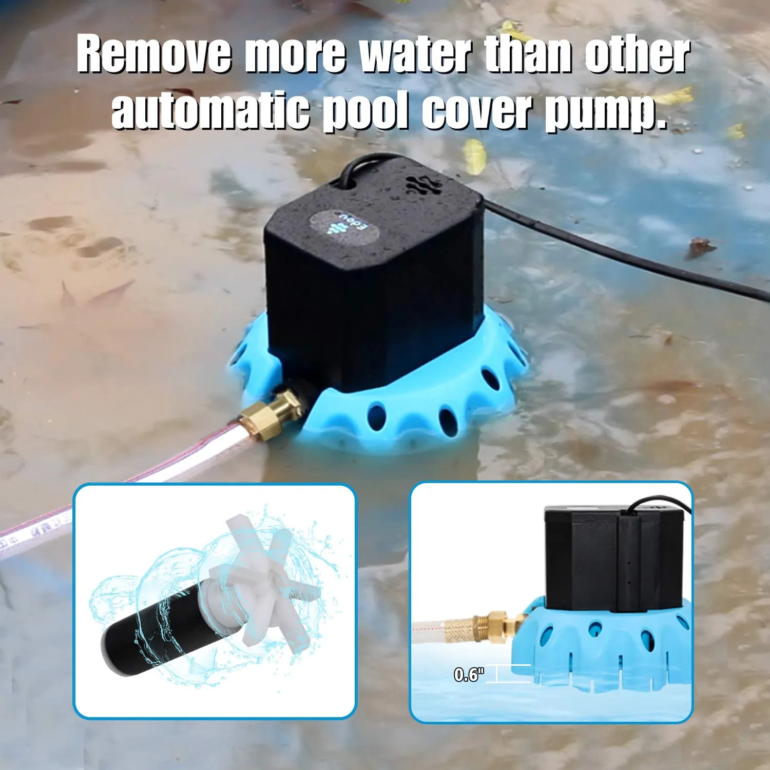 EDOU 1200 GPH Remote Control On-Off Pool Cover Pump,Including Remote Control,16' Drainage