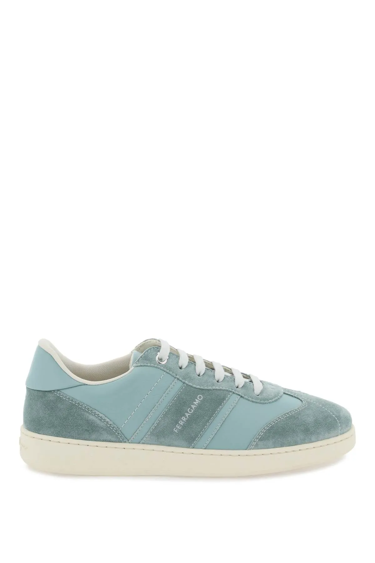 Ferragamo Grained Leather Sneakers with Printed Logo and Removable Insole for Women