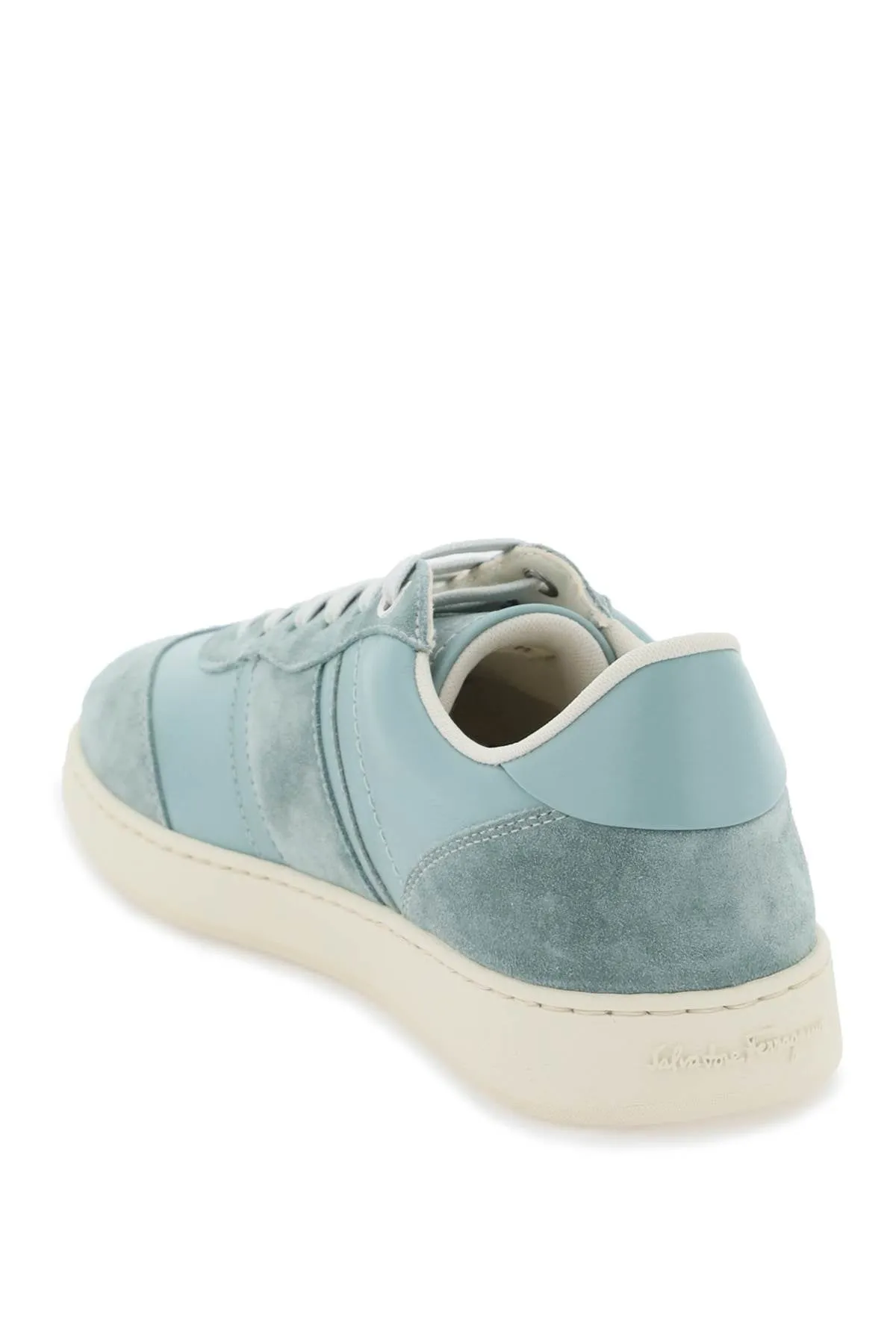 Ferragamo Grained Leather Sneakers with Printed Logo and Removable Insole for Women