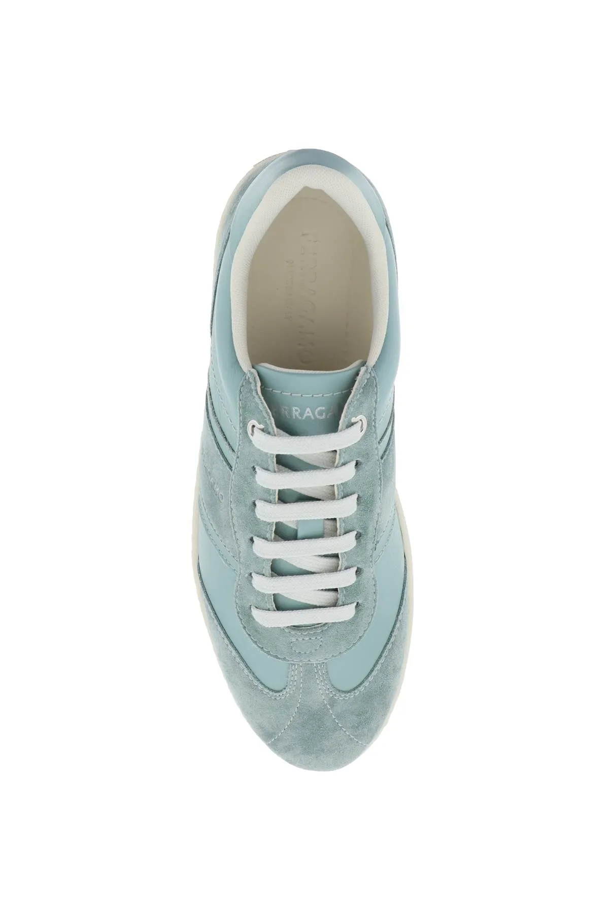 Ferragamo Grained Leather Sneakers with Printed Logo and Removable Insole for Women