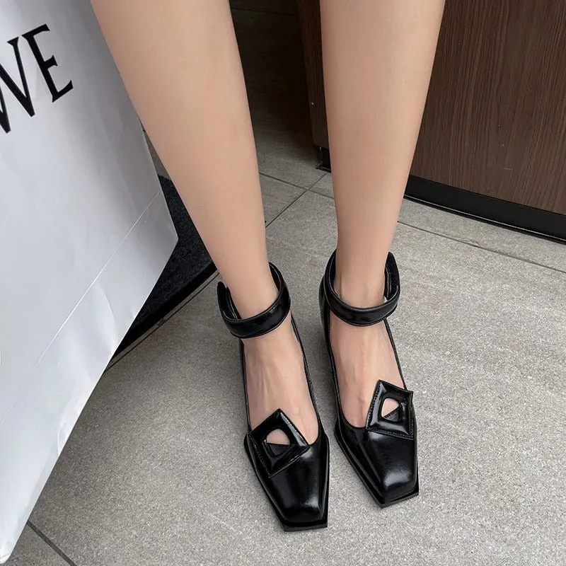 Genuine Cowhide Ankle Strap Pump with Severe Chiseled Heel