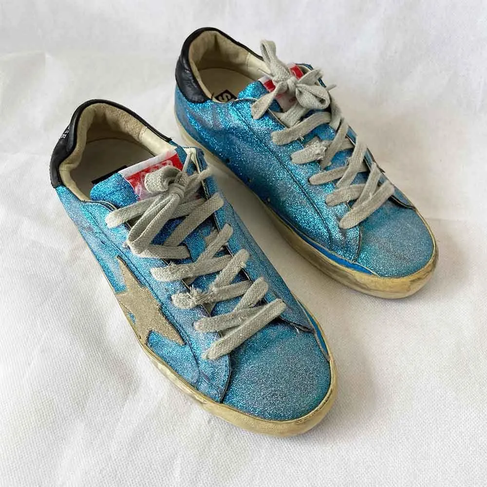 Golden Goose Blue Glittery Sneakers, 37