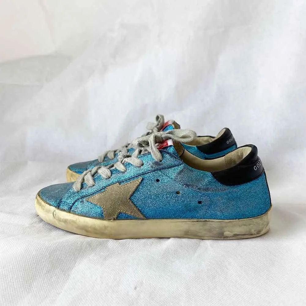 Golden Goose Blue Glittery Sneakers, 37
