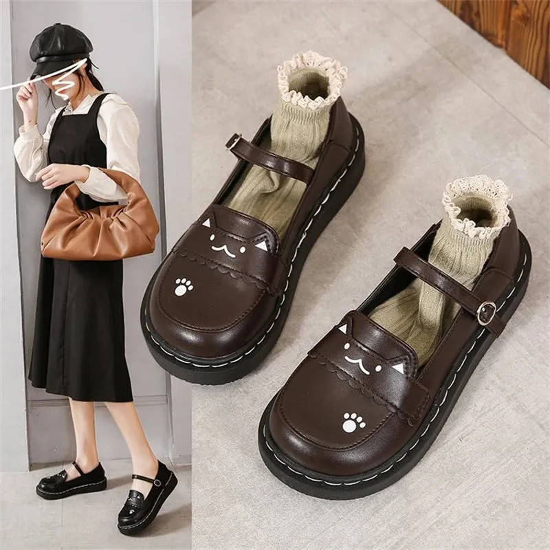 Hnzxzm Big Head Lolita Shoes Women's Japanese Style Soft Sweet Girl Jk Pu Leather Shoes Cute College Mary Jane Shoes Low Heel