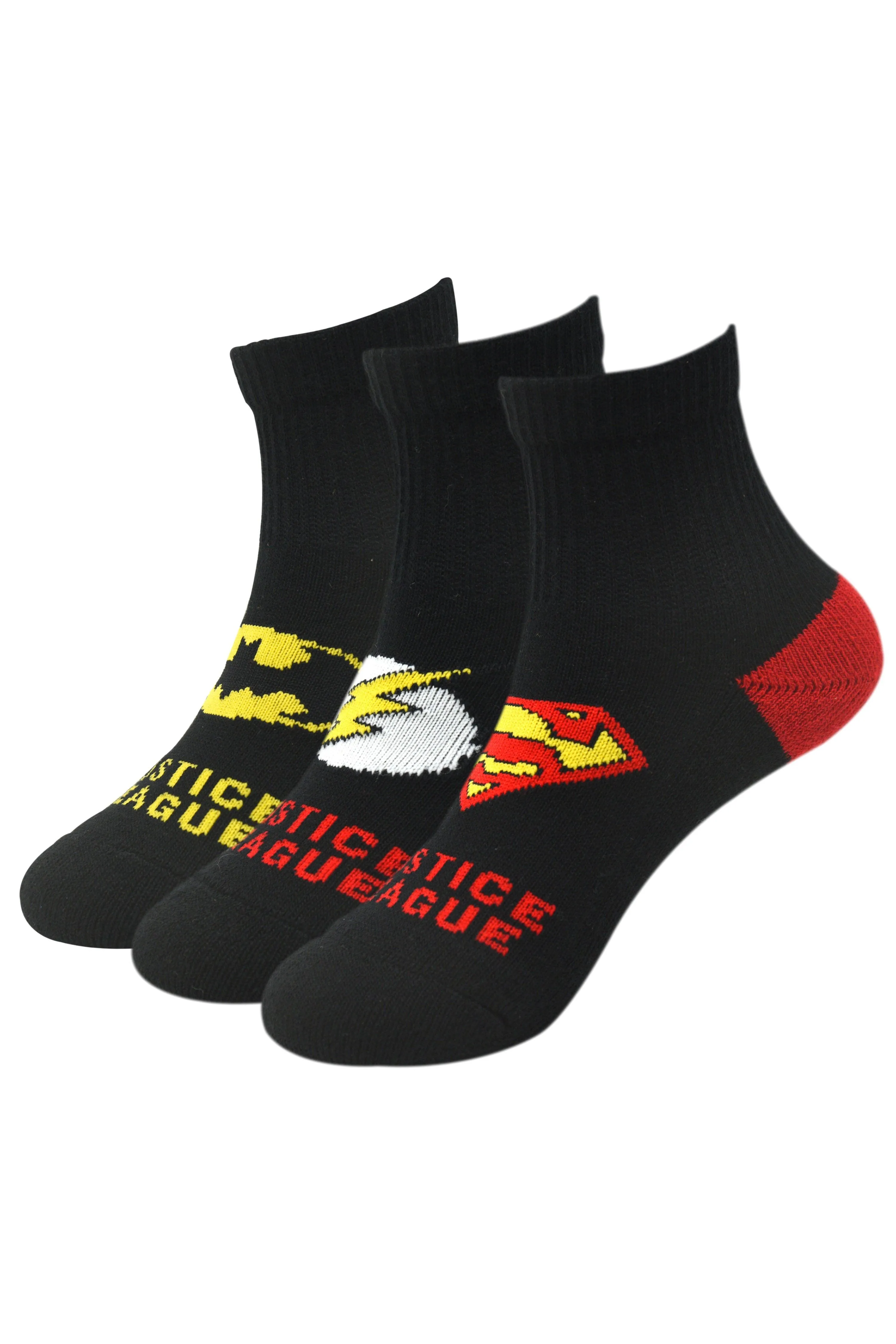 Justice League By Balenzia High Ankle Socks for Kids with Anti-Skid Silicone Technology Made with 100% Combed Cotton & Spandex(Pack Of 3 Pairs/1U)(1-2 Years)(2-3 Years)Superman, Batman, Flash