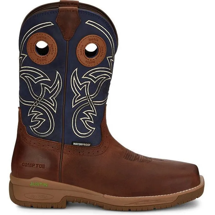 Justin Men's Nitread 11" Nano Composite Toe Western Work Boot -Blue- CR3202