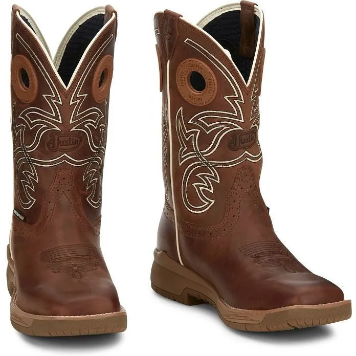Justin Men's Nitread 11" Square Toe WP Western Work Boot -Brown- CR3200