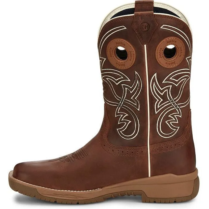 Justin Men's Nitread 11" Square Toe WP Western Work Boot -Brown- CR3200
