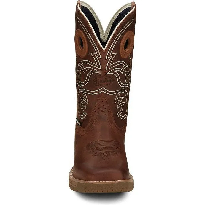 Justin Men's Nitread 11" Square Toe WP Western Work Boot -Brown- CR3200