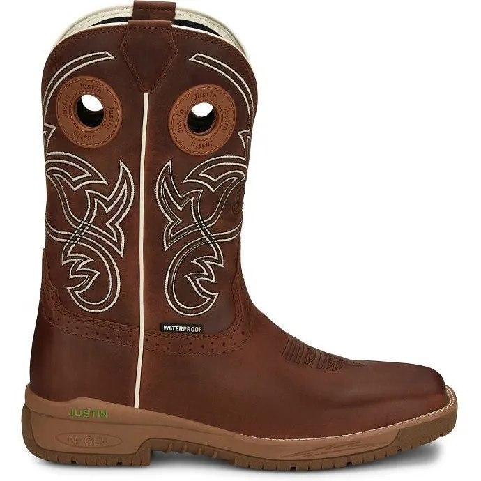 Justin Men's Nitread 11" Square Toe WP Western Work Boot -Brown- CR3200