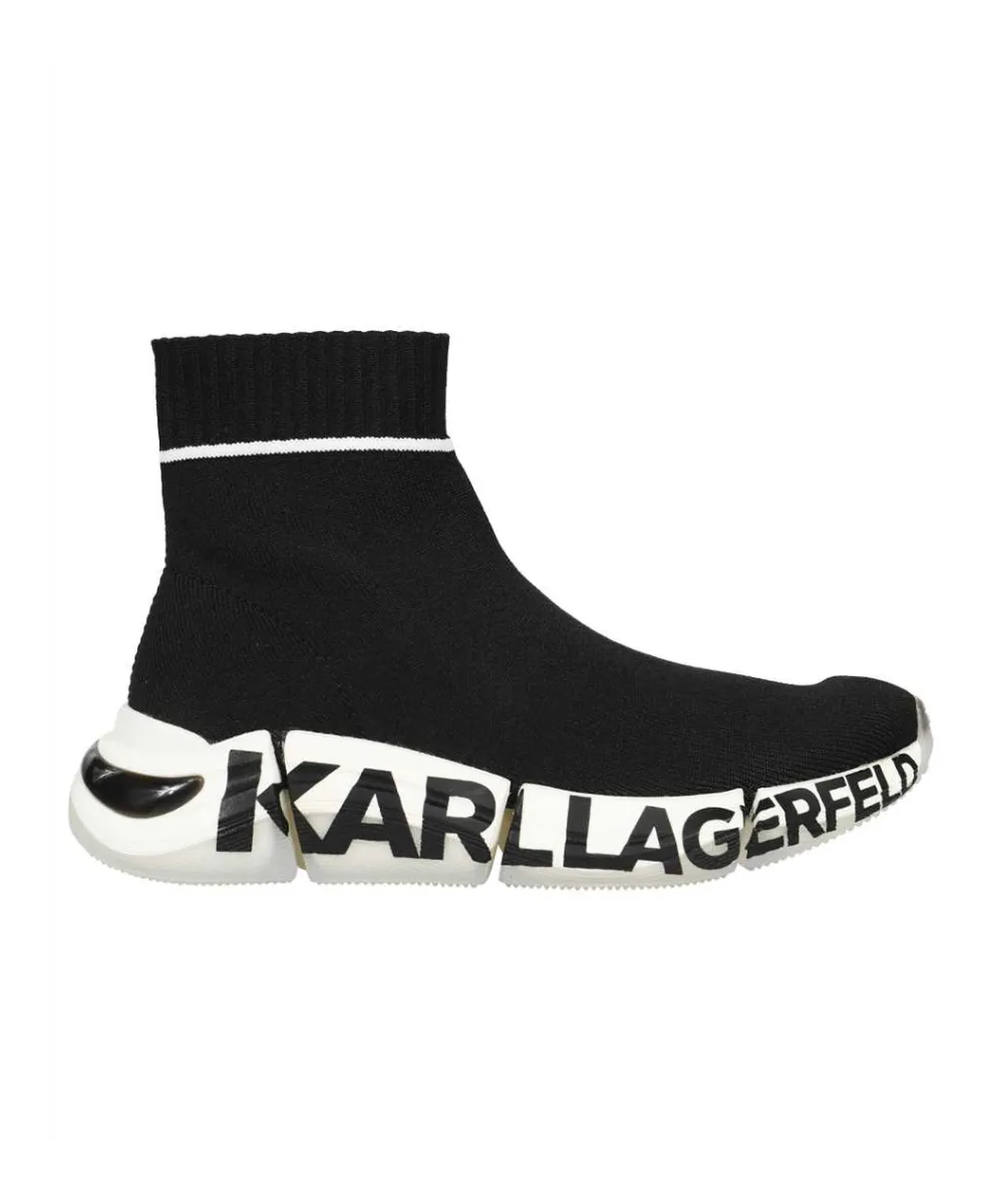 KARL LAGERFELD LOGO PRINTED QUADRA KNIT BOOTS IN BLACK