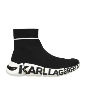 KARL LAGERFELD LOGO PRINTED QUADRA KNIT BOOTS IN BLACK