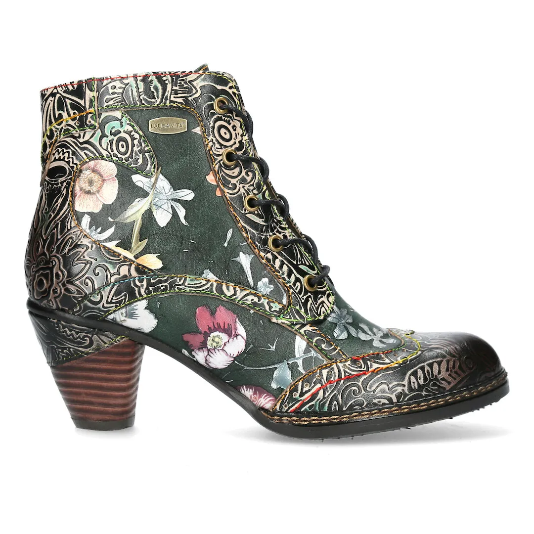 Laura Vita Alcizeeo 01 Ladies Black Leather & Textile Zip & Lace Ankle Boots