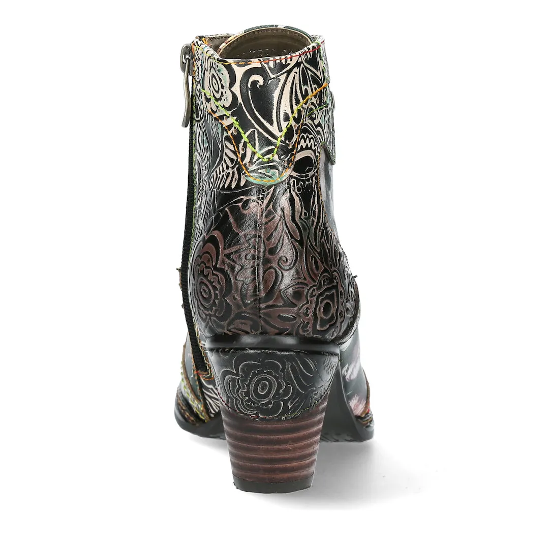 Laura Vita Alcizeeo 01 Ladies Black Leather & Textile Zip & Lace Ankle Boots