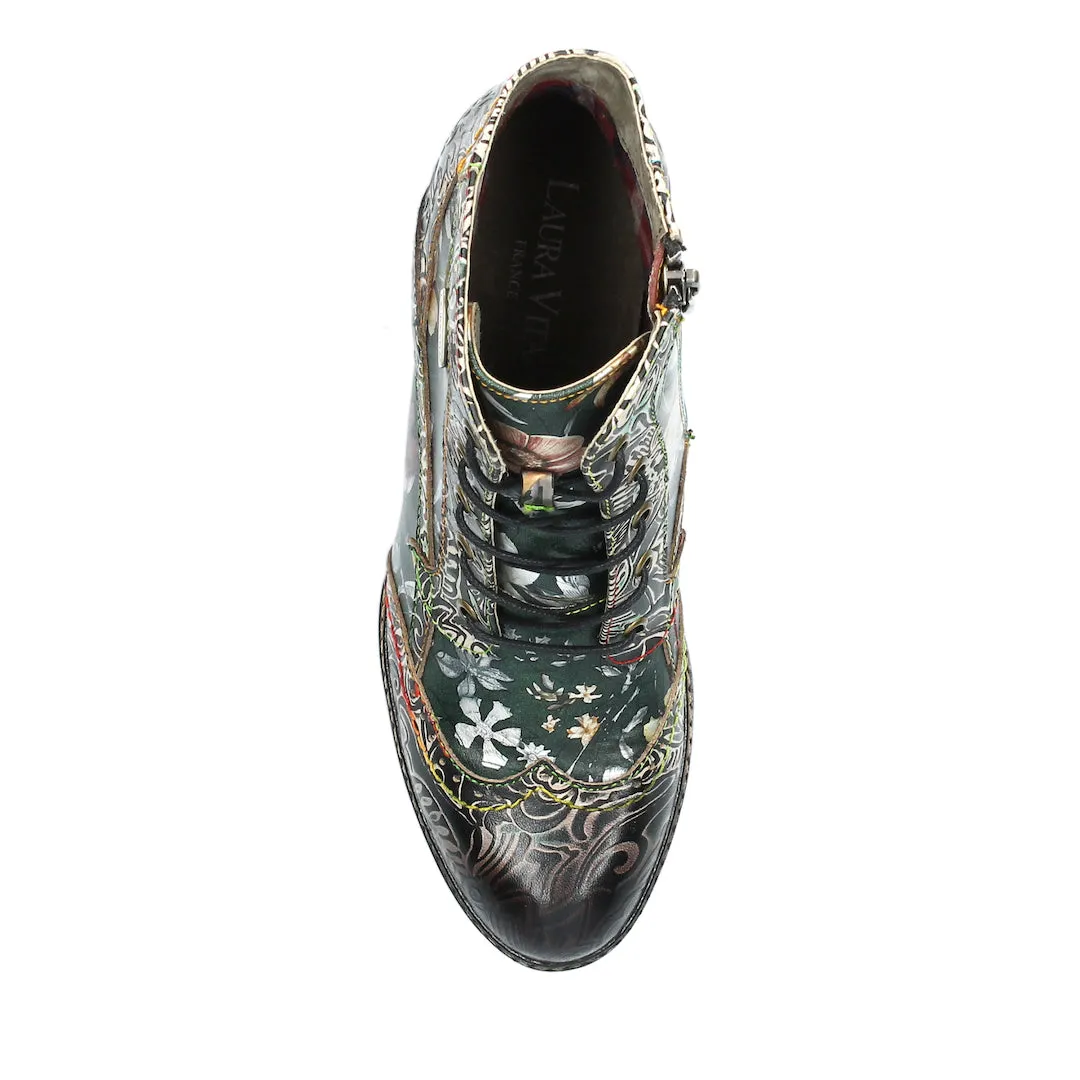 Laura Vita Alcizeeo 01 Ladies Black Leather & Textile Zip & Lace Ankle Boots