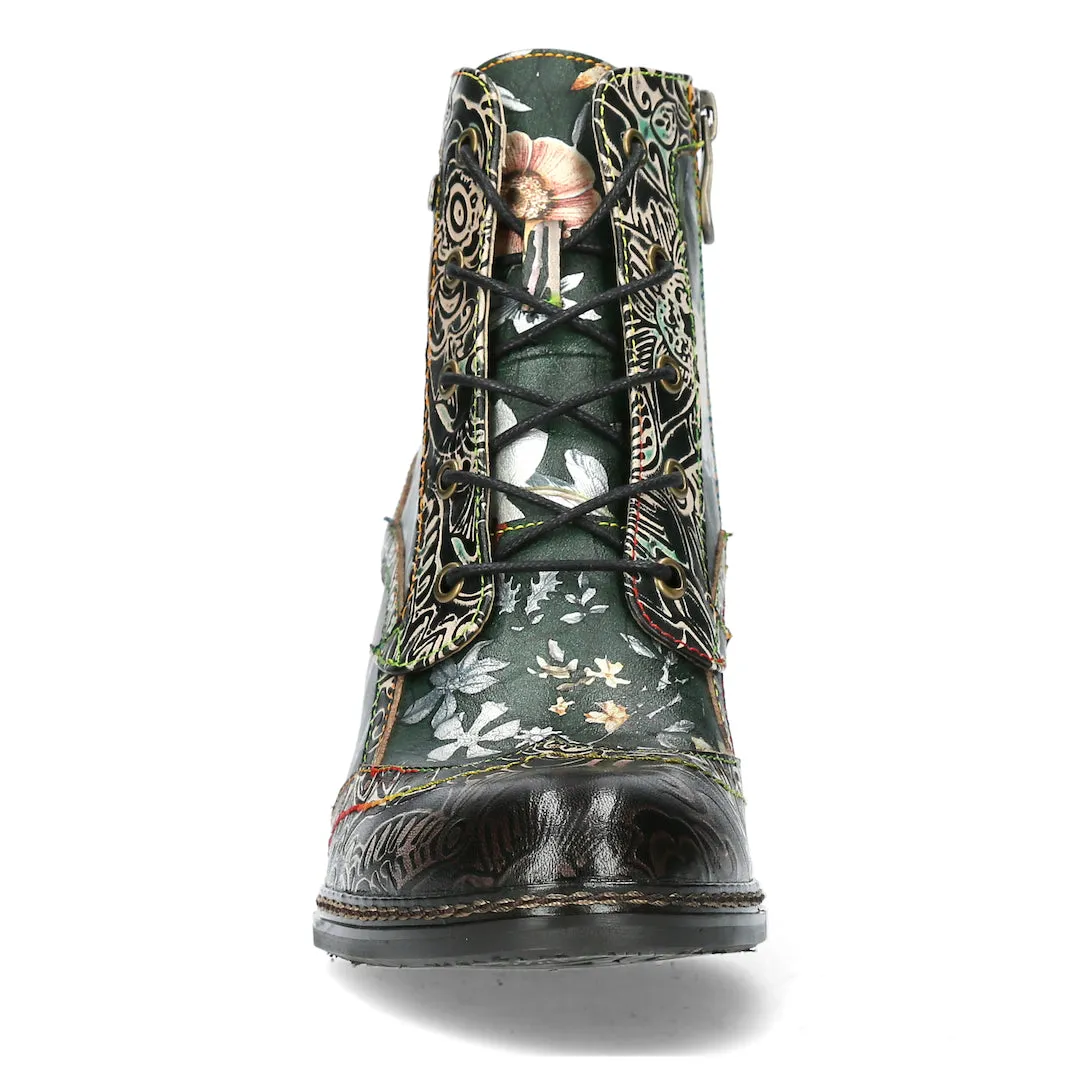 Laura Vita Alcizeeo 01 Ladies Black Leather & Textile Zip & Lace Ankle Boots