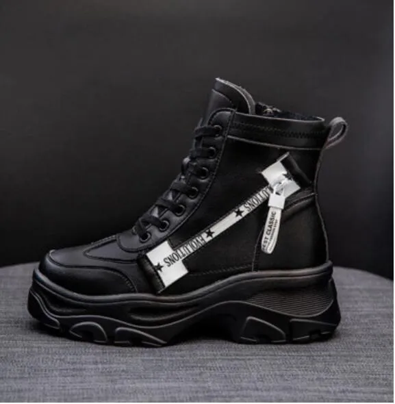 Leather Women's Chunky Boots Winter Thick Fur Warm Women Platform Sneakers
