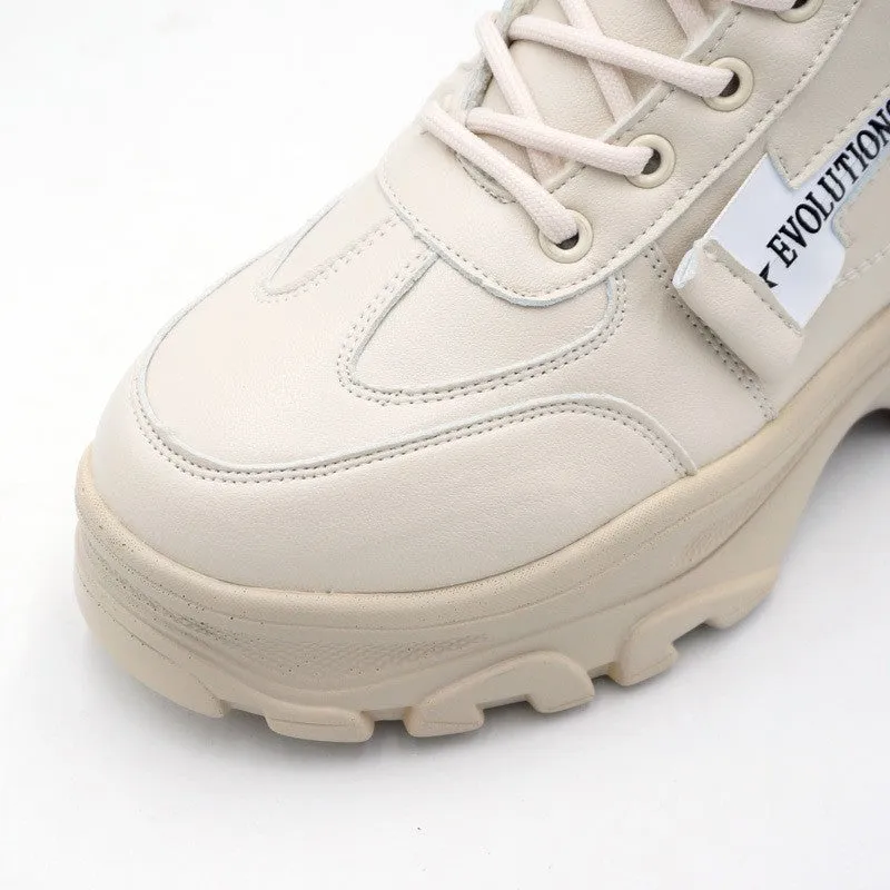 Leather Women's Chunky Boots Winter Thick Fur Warm Women Platform Sneakers