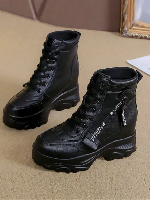 Leather Women's Chunky Boots Winter Thick Fur Warm Women Platform Sneakers