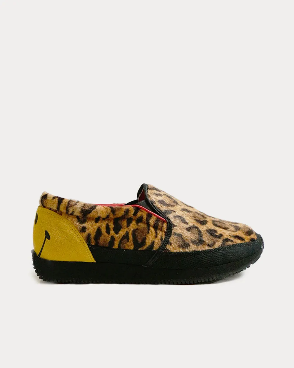 Leopard Fur Smiley Heel Milan Slip On Sneakers
