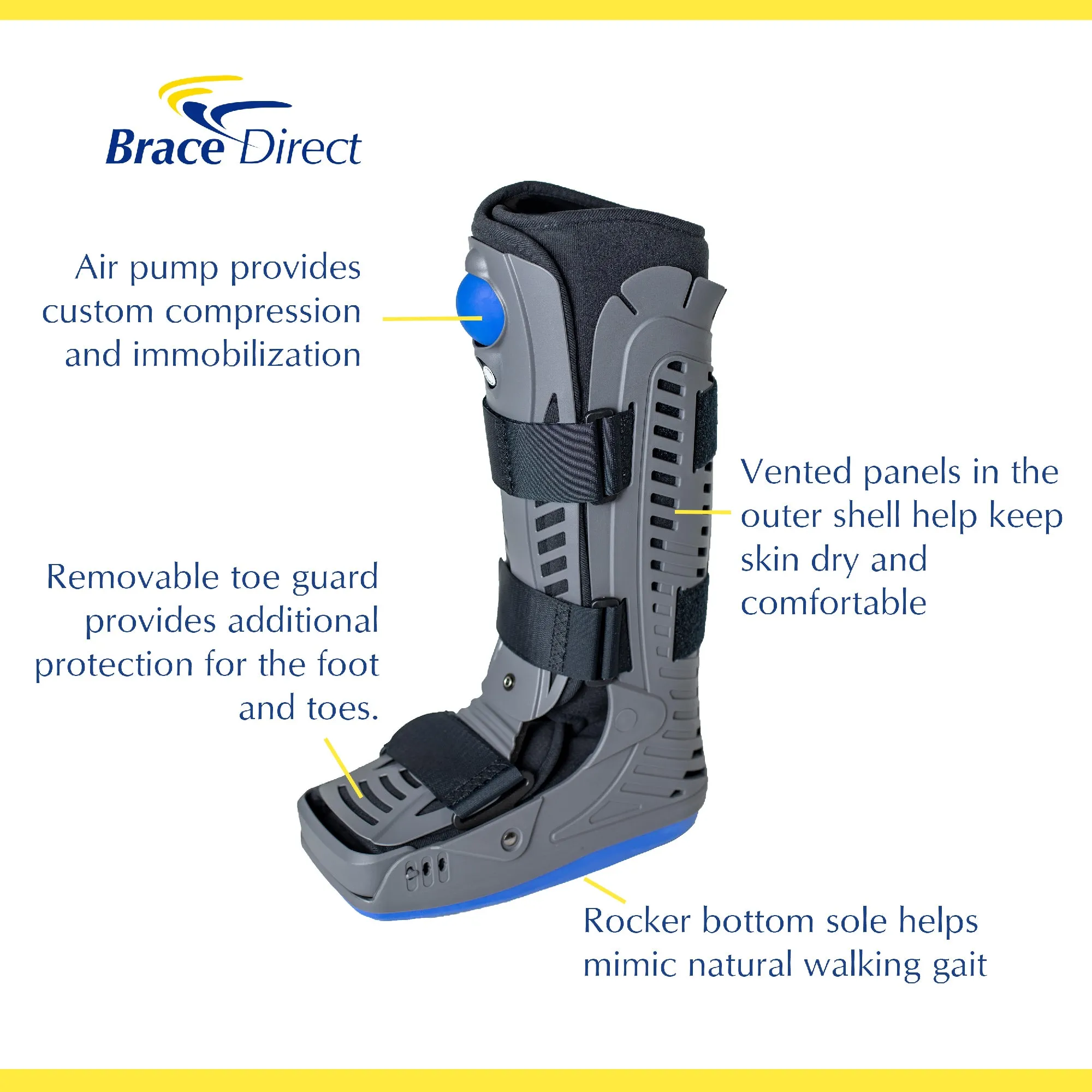 Lightweight Medical Full Shell Walking Boot with Air Pump - Tall by Brace Direct