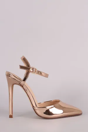 Liliana Mirror Metallic Pointy Toe Ankle Strap Stiletto Pump