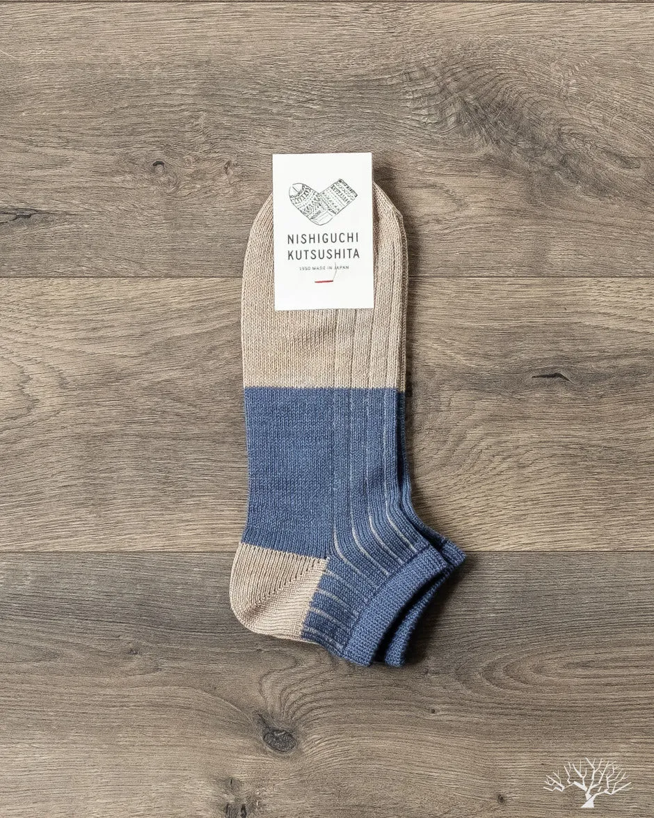 Linen Cotton Anklet Sock - Blue
