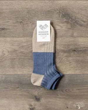 Linen Cotton Anklet Sock - Blue