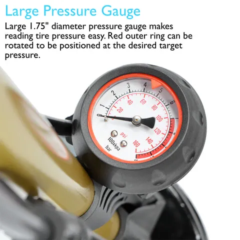 Lumintrail 160 PSI Dual Valve Bike Pump with High Pressure Gauge PM-32B