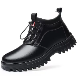 Men Wool Fur Boots Thick Antiskid Sole Winter Shoes Men Genuine Leather Designer Sneakers Outdoors Ankle Boots For Daddy Man