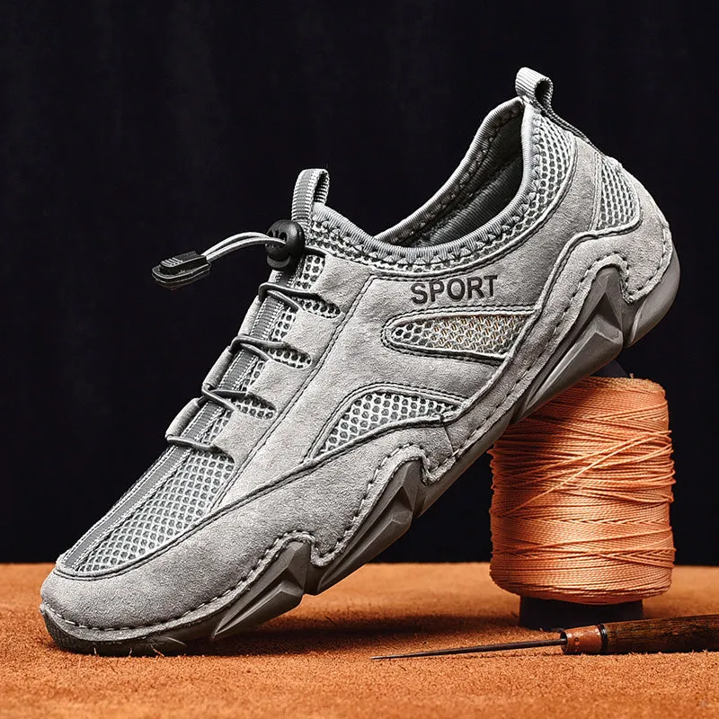 Men's Spring/Autumn Leather Casual British Style Breathable Sneakers | Plus Size