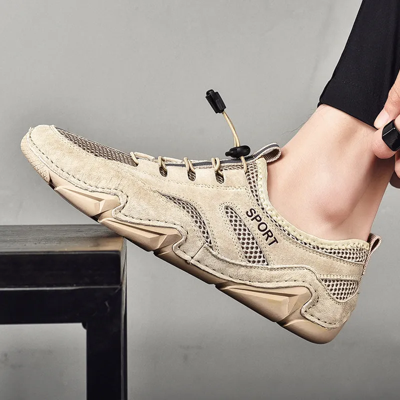 Men's Spring/Autumn Leather Casual British Style Breathable Sneakers | Plus Size