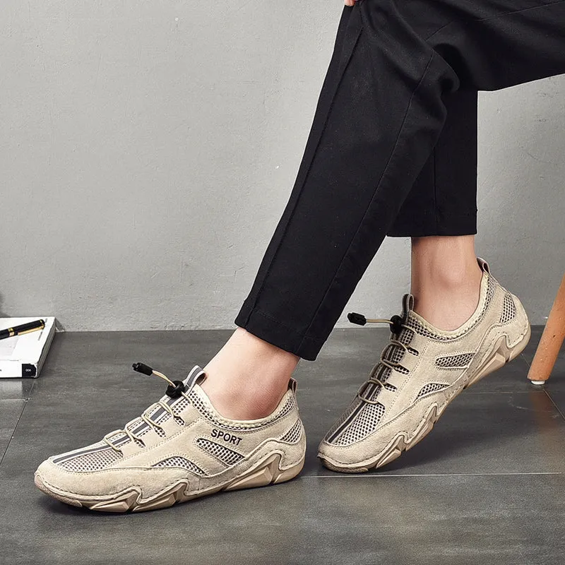 Men's Spring/Autumn Leather Casual British Style Breathable Sneakers | Plus Size