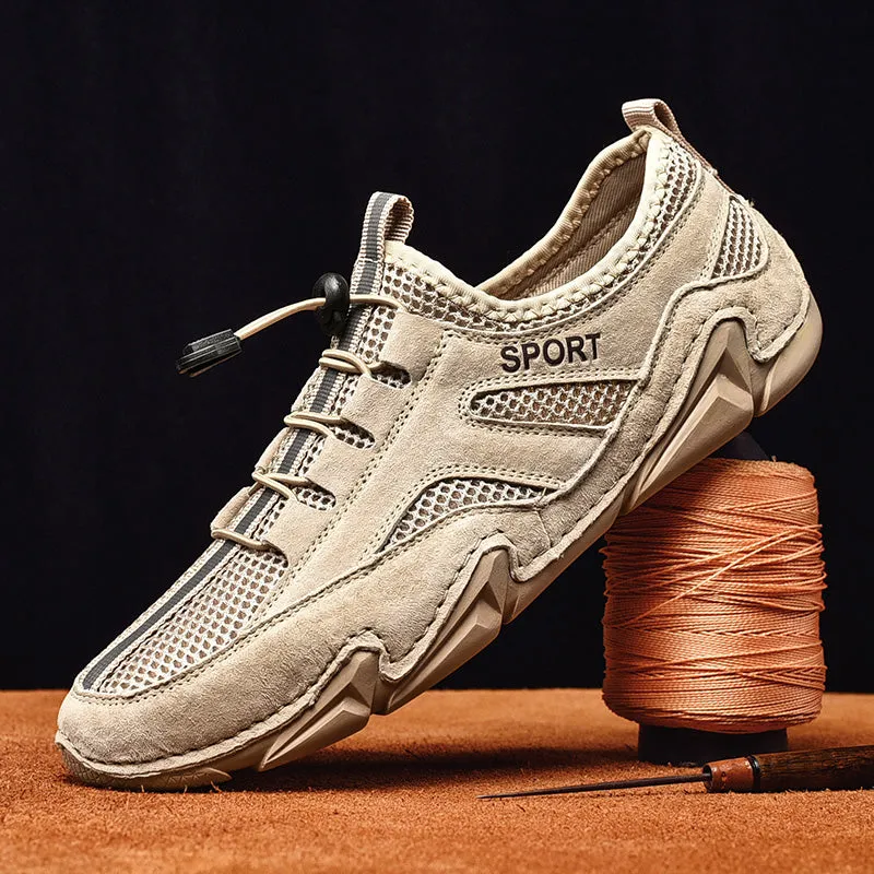 Men's Spring/Autumn Leather Casual British Style Breathable Sneakers | Plus Size