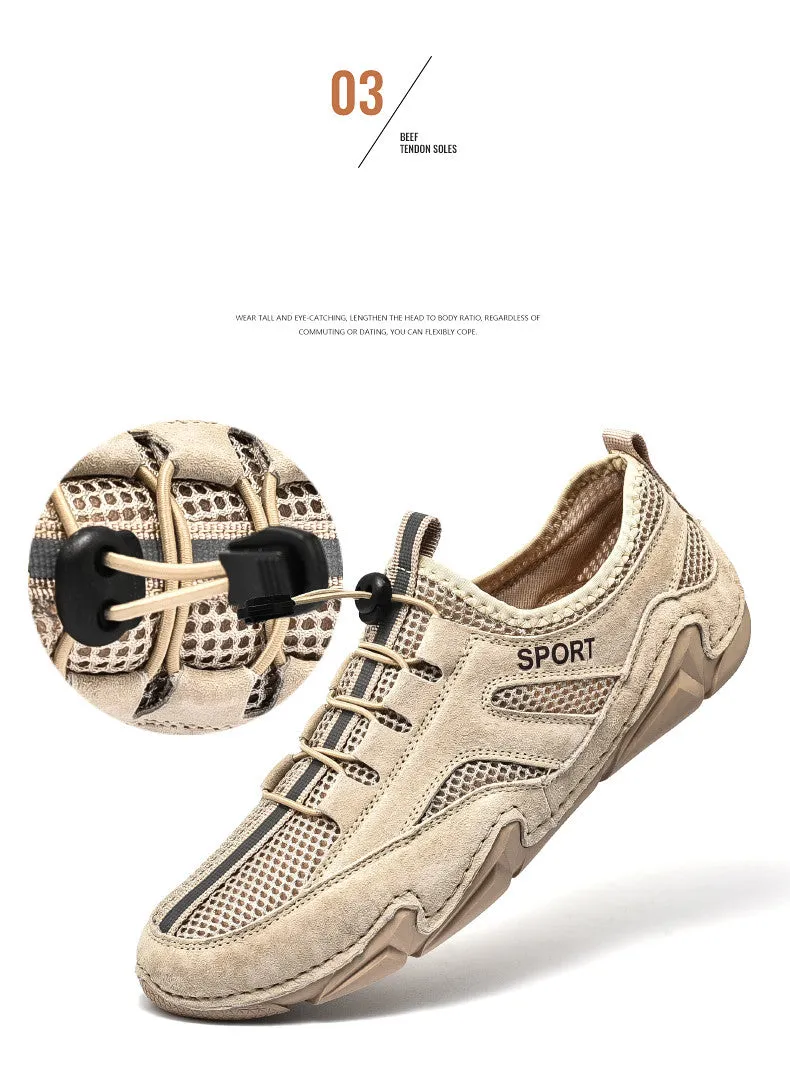Men's Spring/Autumn Leather Casual British Style Breathable Sneakers | Plus Size