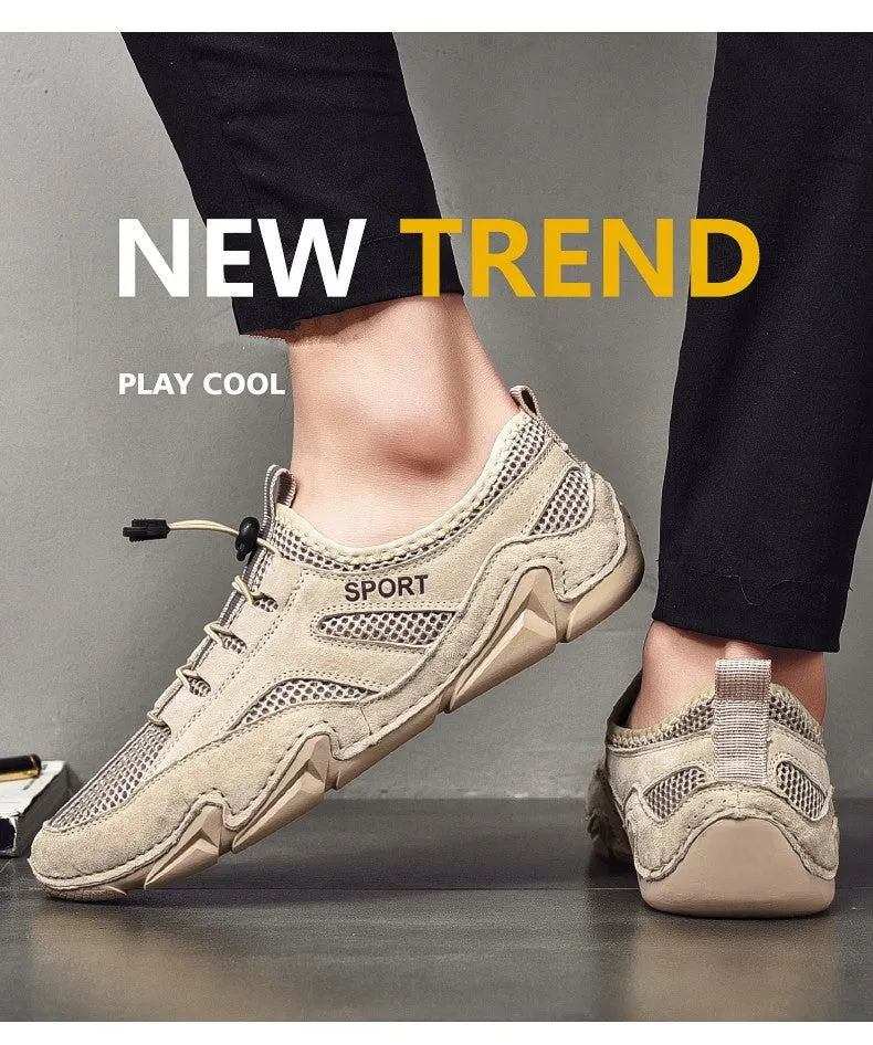 Men's Spring/Autumn Leather Casual British Style Breathable Sneakers | Plus Size